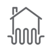 grayscale icon of house with hydronic heating pipe underneath